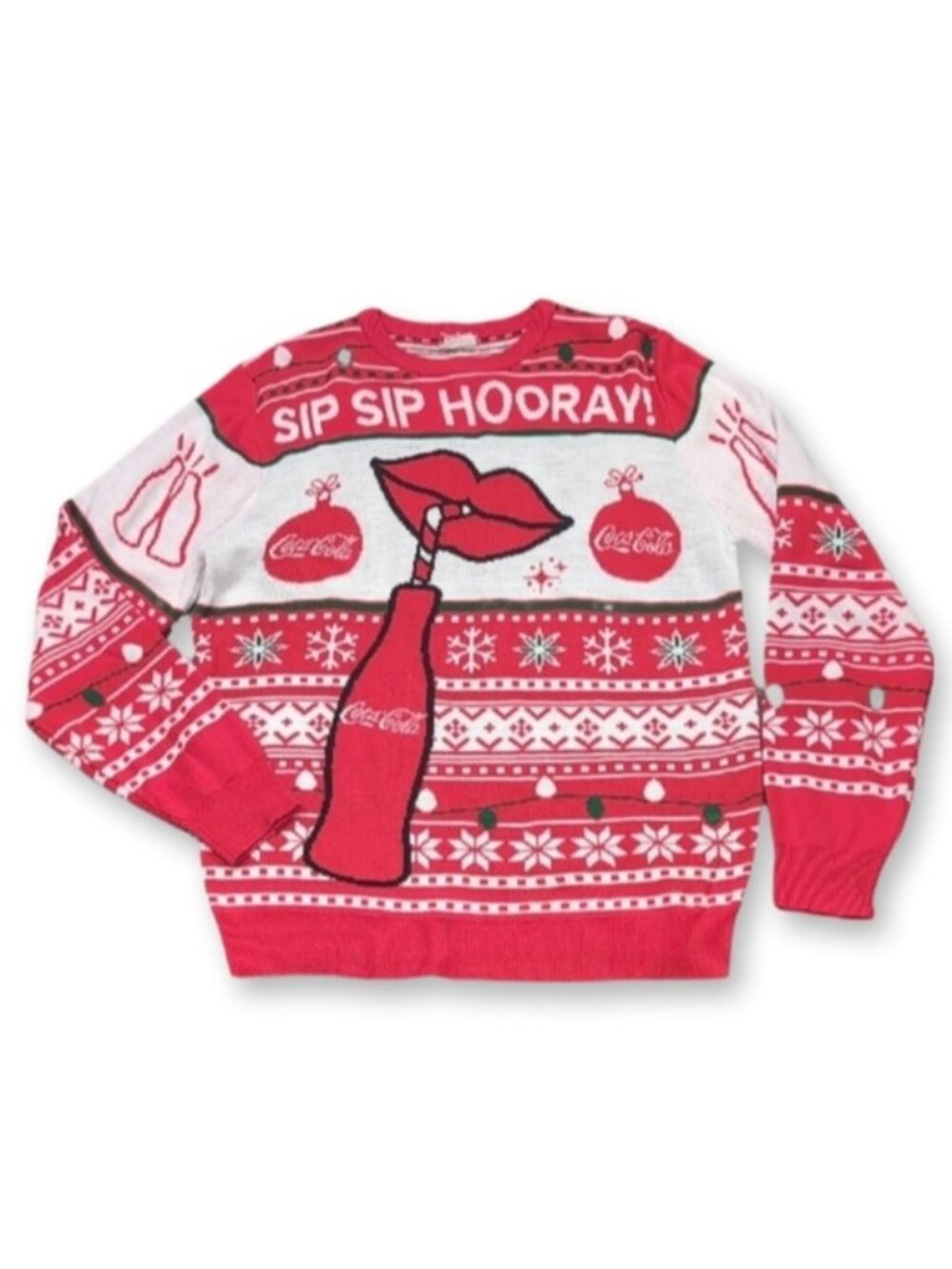 Coca Cola Ugly Christmas Sweater Limited Edition Red White Sip Hooray Mens Large